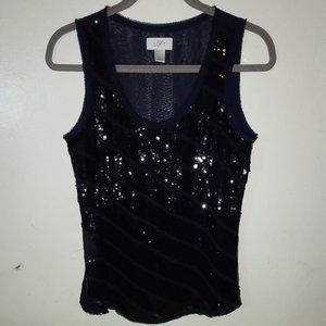 LOFT Navy blue w/black sequin top